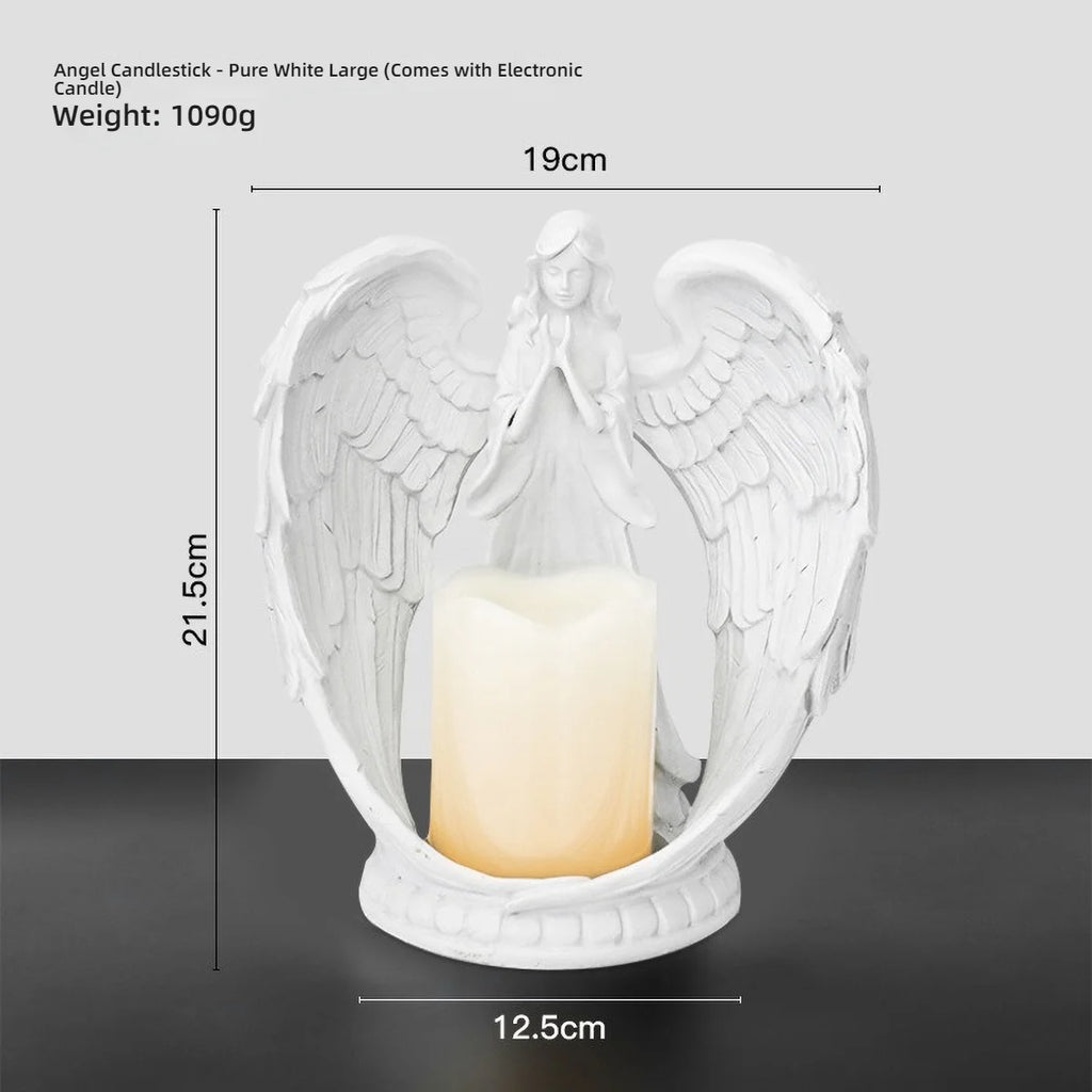 White Angel Candle Holder by LAQTA featuring a detailed angel design with a smooth finish, perfect for decorative candle display.