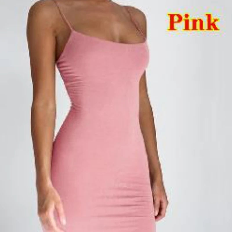 LAQTA summer spaghetti strap mini dress in lightweight fabric, featuring a fitted bodice and flared skirt perfect for warm weather.