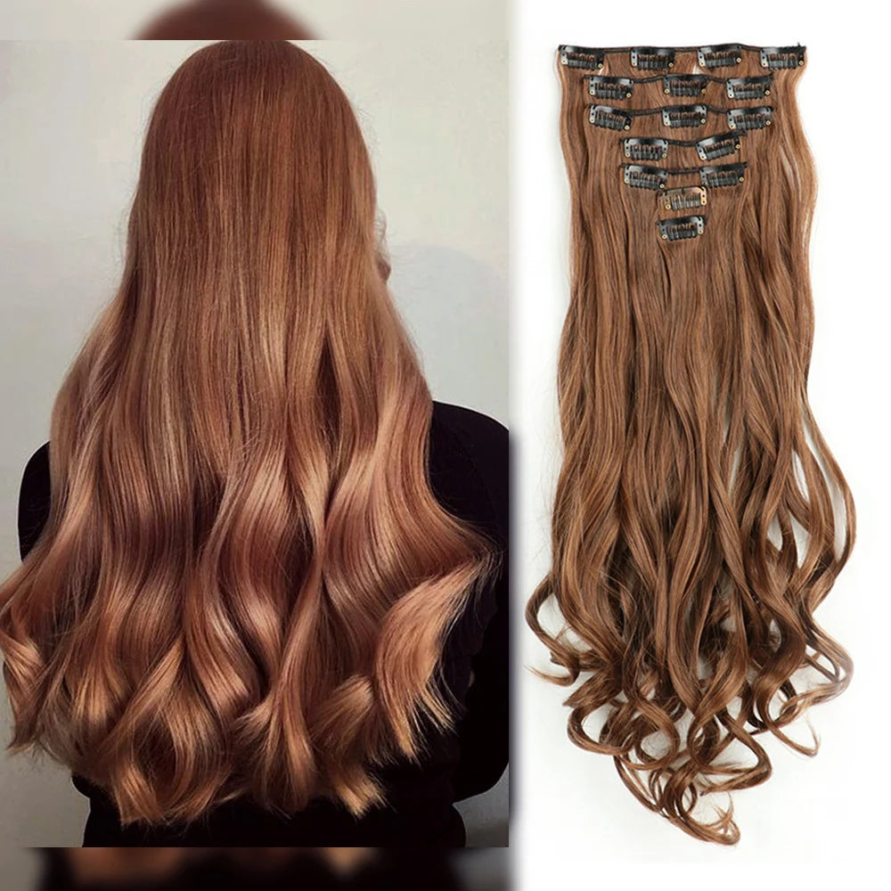 LAQTA clip-in hair extensions in a natural hair color, showcasing the lightweight, seamless design and easy clip attachment.