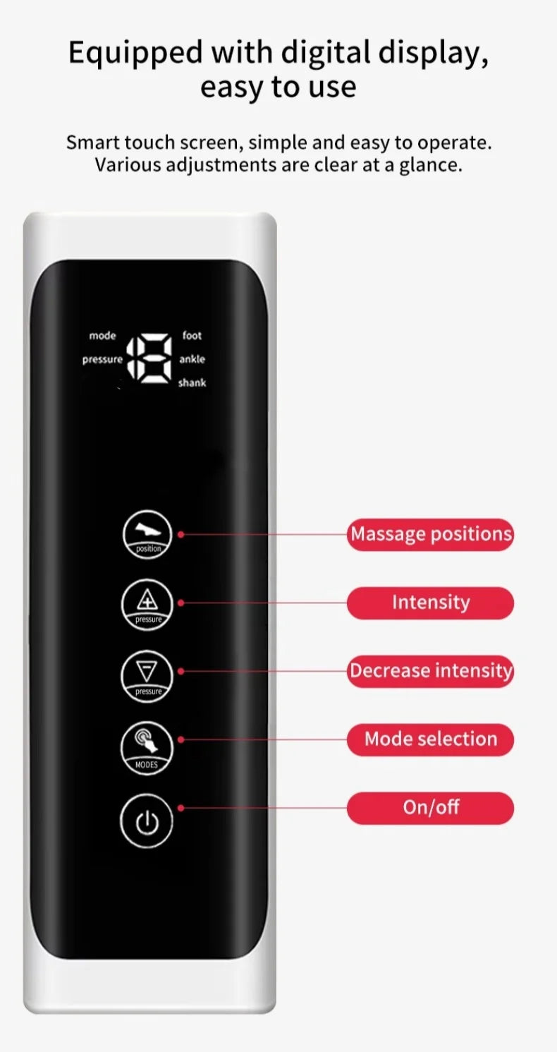 LAQTA electric pneumatic leg massager with adjustable straps and air compression chambers for soothing leg relief.