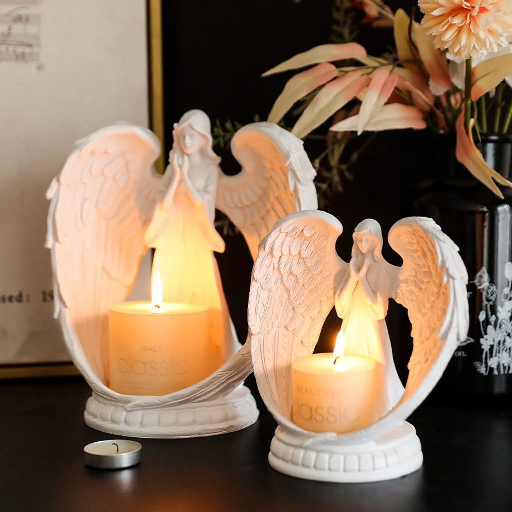 White angel candle holder by LAQTA featuring a detailed angel design perfect for decorative or religious displays.
