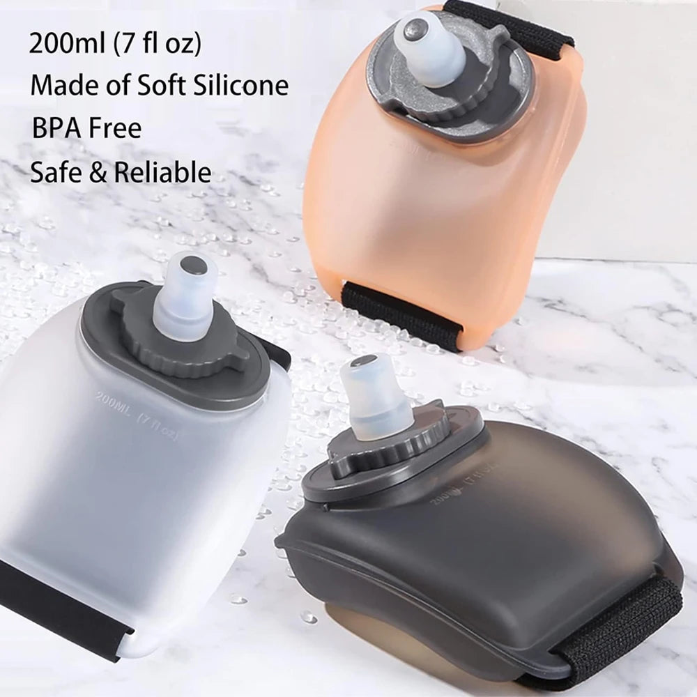 LAQTA wrist water bottle with adjustable strap and built-in hydration container, designed for convenience and active use.