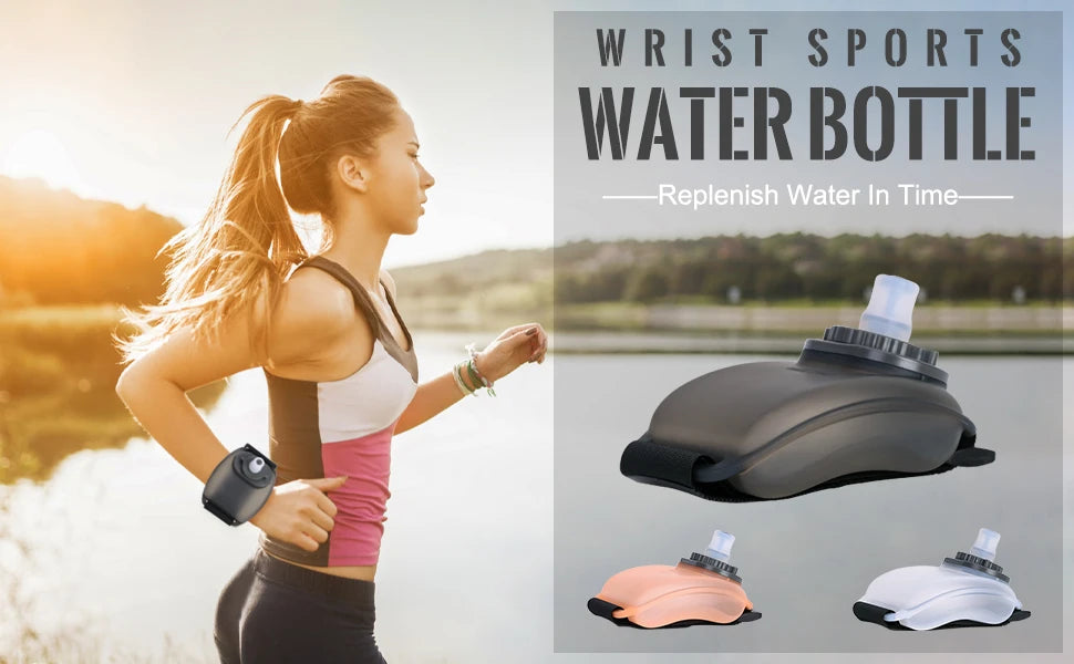 LAQTA wrist water bottle featuring a sleek design, portable hydration solution, and adjustable strap for on-the-go use.