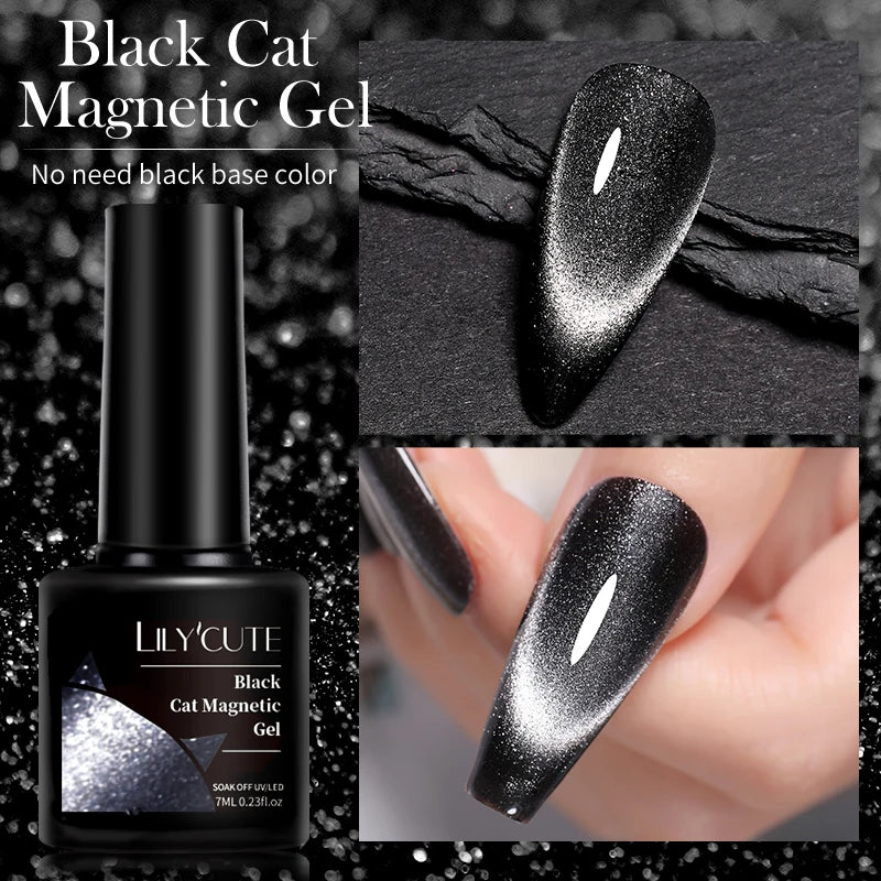 Black Crystal Cat Magnetic Gel by LAQTA, featuring a sleek black gel with shimmering crystal effects, designed for nail art and enhancements.