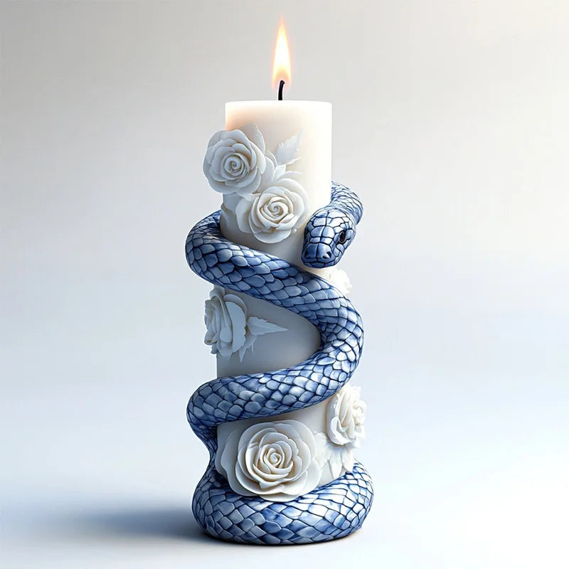 LAQTA 3D rotating snake relief candle silicone mold showing textured snake design for creative candle making.