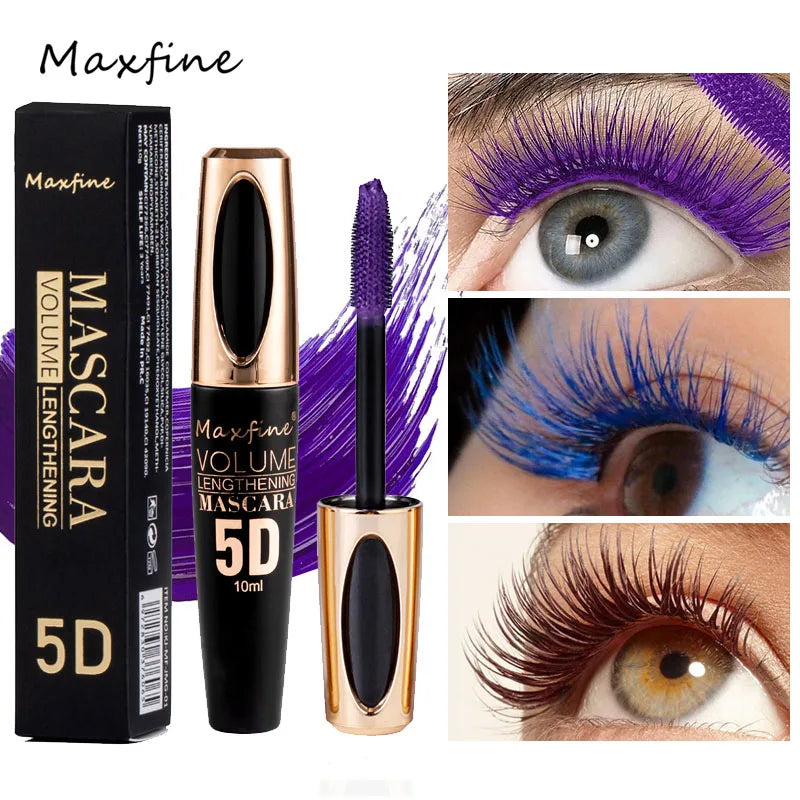 LAQTA 5D Silk Mascara with Big Eyes showcasing long, voluminous lashes on a mascara brush with black formula.