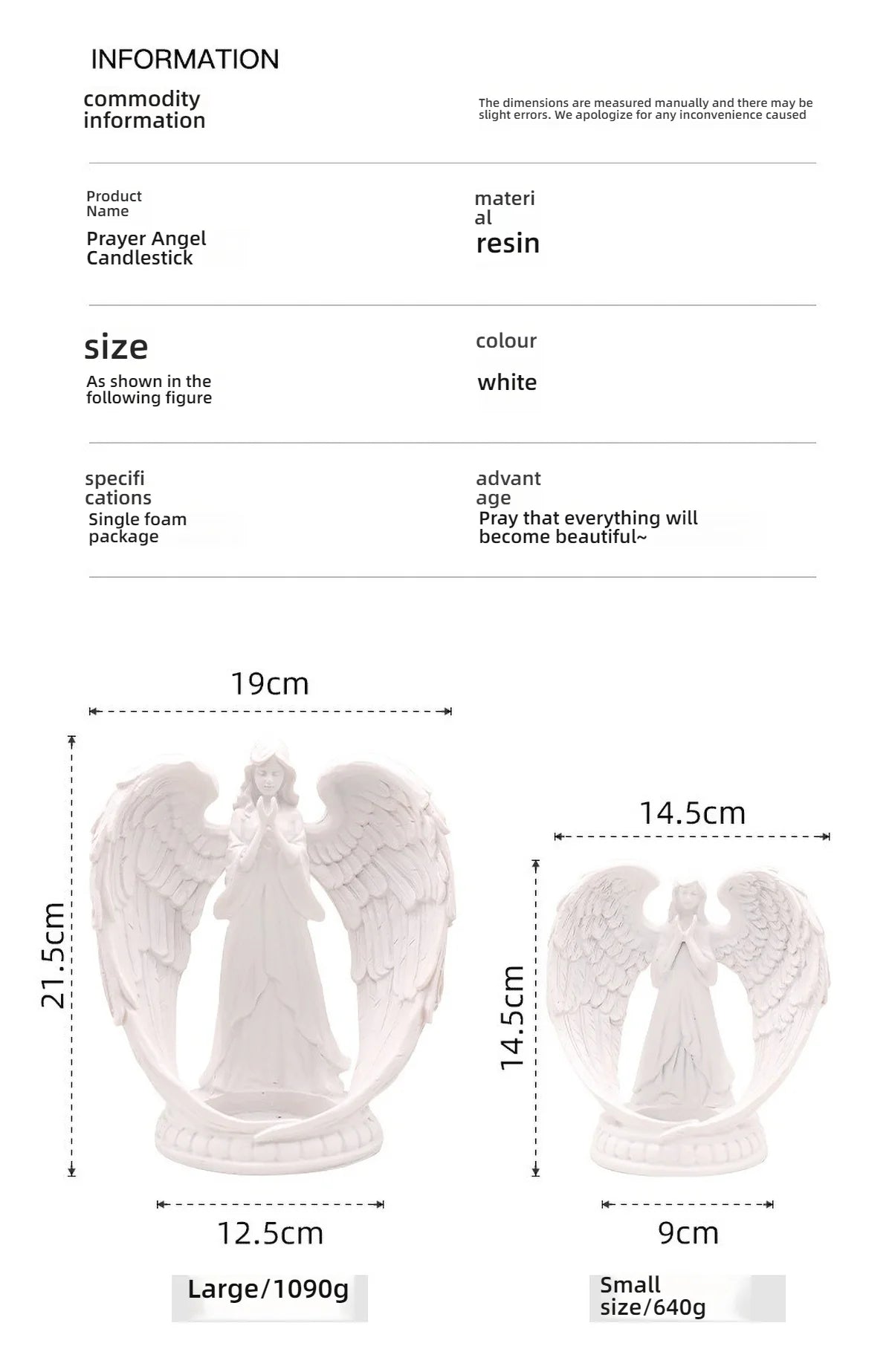 White angel candle holder by LAQTA featuring a detailed angel figure with a candle resting on its base.