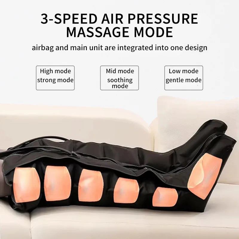 LAQTA electric pneumatic leg massager showing adjustable straps and air chambers for soothing leg relief.