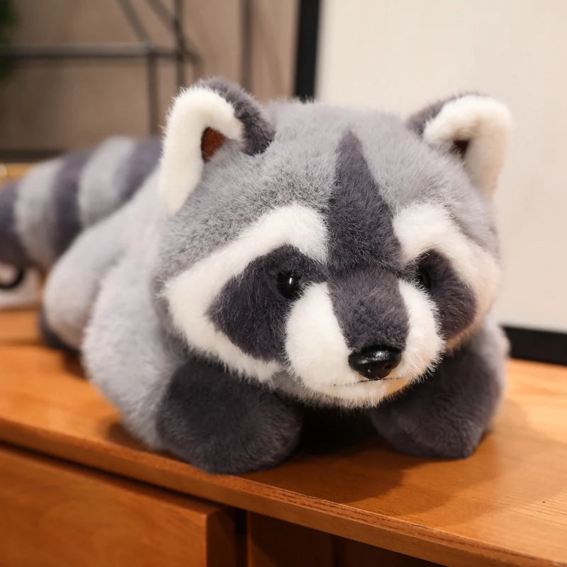 Cute LAQTA Kawaii raccoon plush toy with soft fur and adorable facial features, perfect for cuddling and decoration.