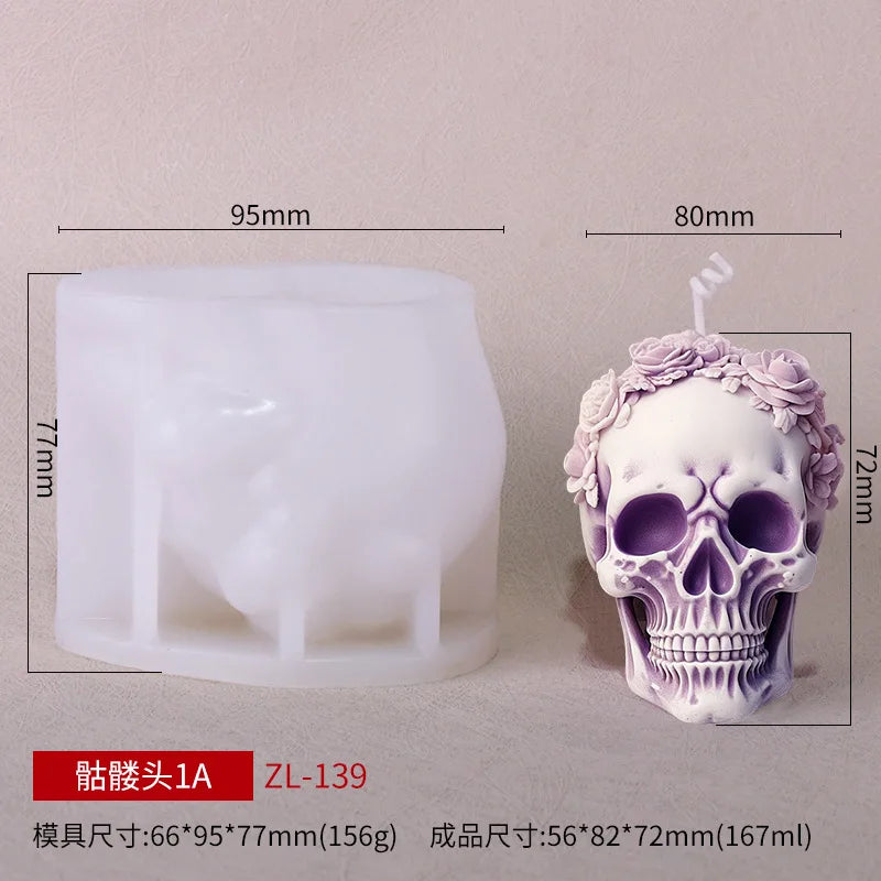 LAQTA 3D Rose Skull Flower silicone candle mold showing detailed skull and rose design for DIY candle making.