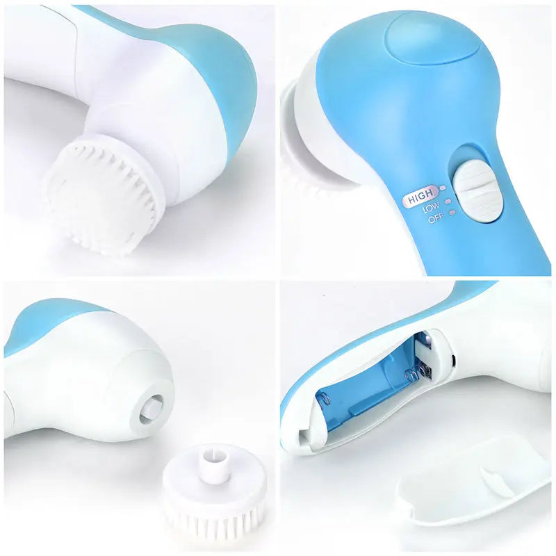 LAQTA Electric Facial Cleaner 5-in-1 with multiple attachments for deep cleansing, exfoliating, and skin rejuvenation.