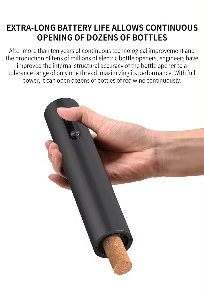 LAQTA electric wine bottle opener automatic shown with sleek design and stainless steel corkscrew for easy wine opening.