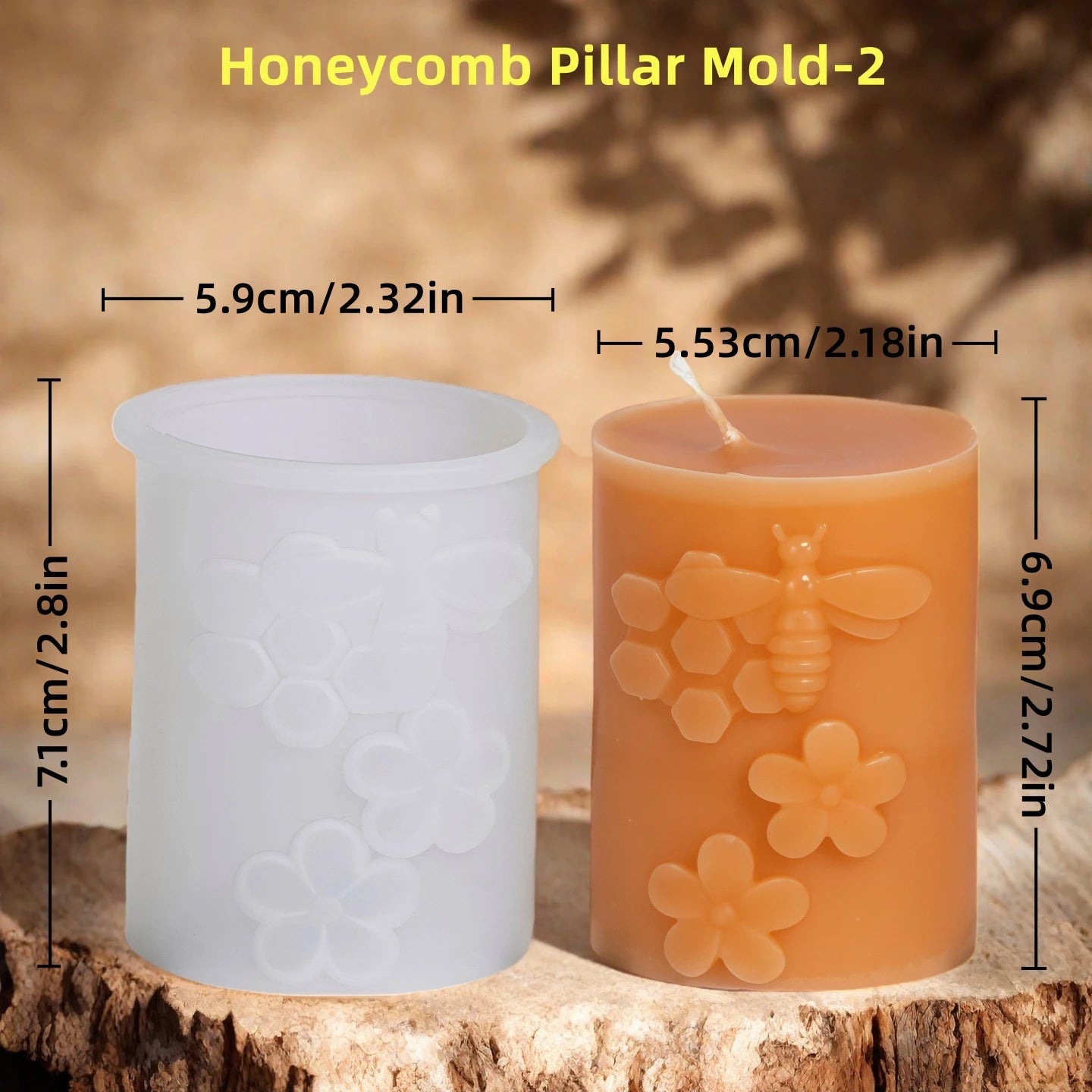 LAQTA 3D honeycomb pillar candle silicone mold showing detailed honeycomb pattern for creating decorative candles