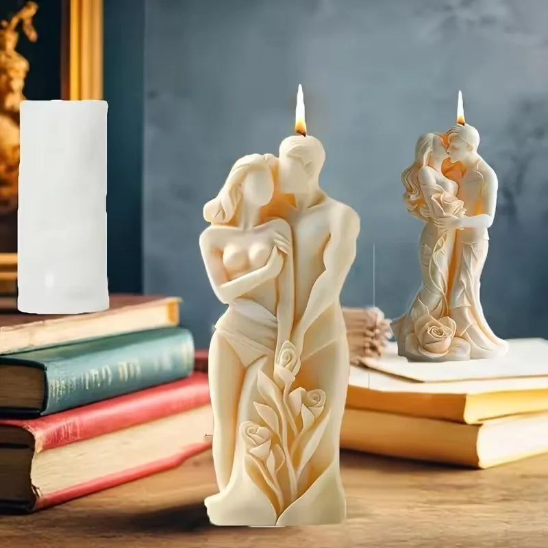 LAQTA couple aromatherapy candle silicone mold showing detailed mold with heart and couple design for homemade candles.