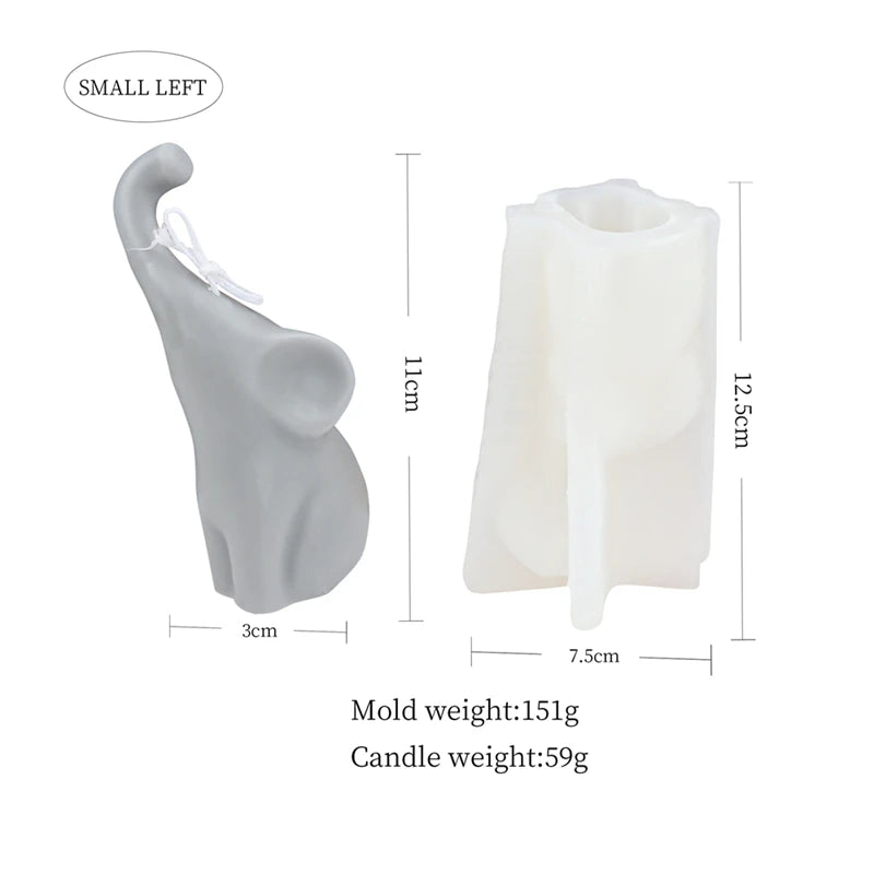 Silicone candle mold shaped like a 3D elephant from LAQTA, showing detailed elephant figure with smooth silicone surface.