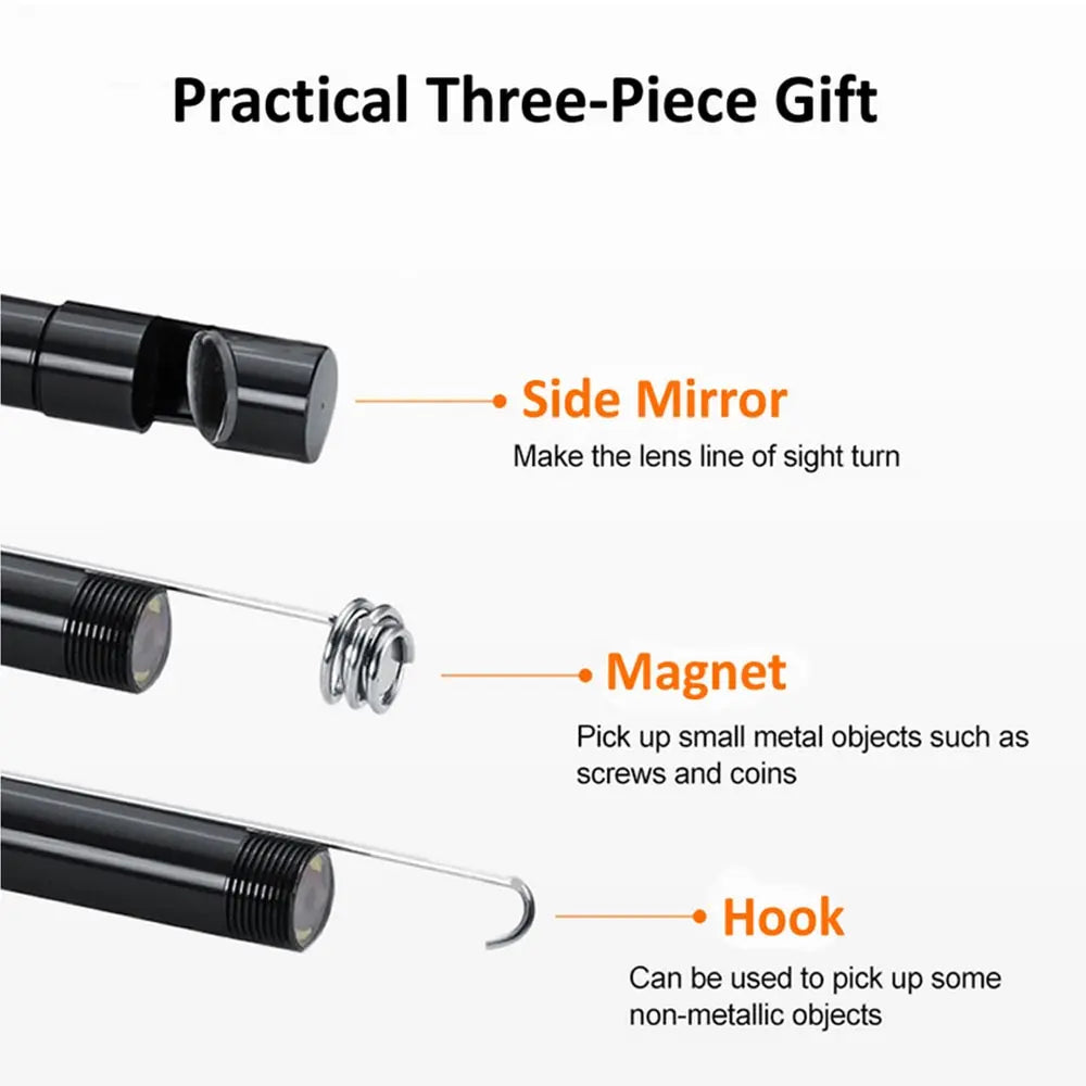 LAQTA 7.0MM Type-C Endoscope Camera with IP67 waterproof rating, showing flexible camera probe and control cable for inspection use.