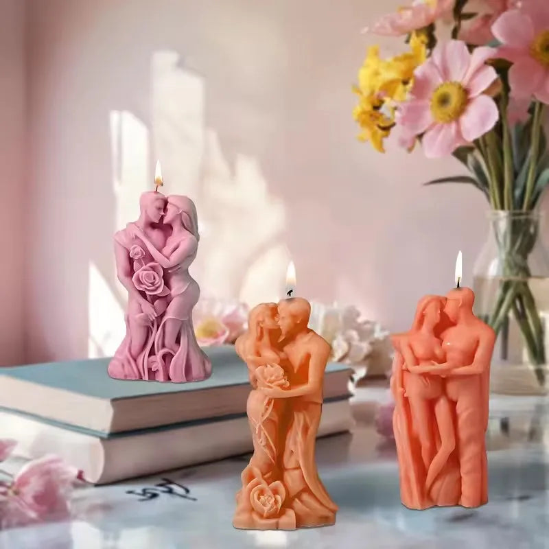 LAQTA couple aromatherapy candle silicone mold showing heart-shaped cavities for making romantic candles
