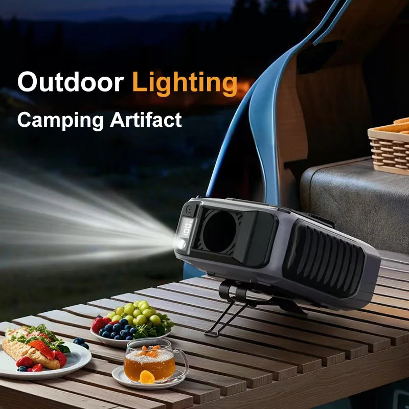 LAQTA extra-large battery waist fan with adjustable straps and cooling blades, designed for outdoor use and personal comfort.