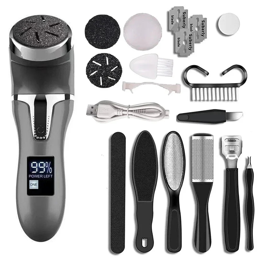 LAQTA electric foot file pedicure machine with textured roller for smoothing and exfoliating heels and feet.