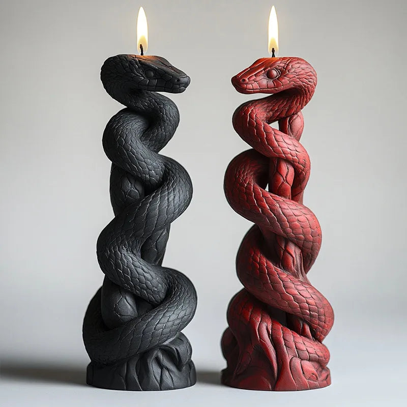 LAQTA 3D rotating snake relief candle silicone mold showing detailed snake design for crafting unique candles.
