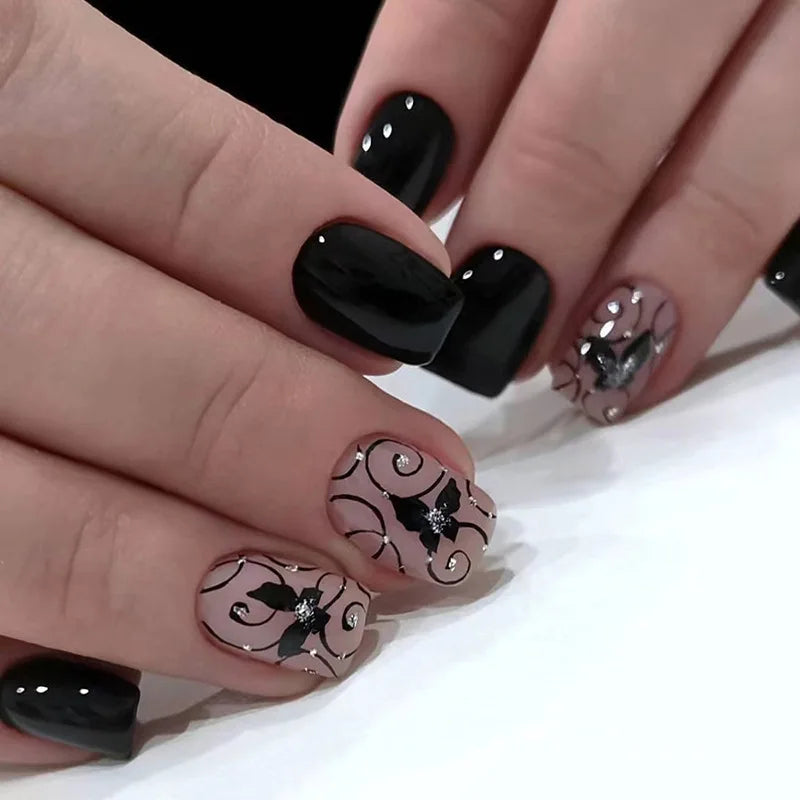 Set of 24 short square acrylic nails by LAQTA, showcasing neatly arranged nail tips in a professional display image.