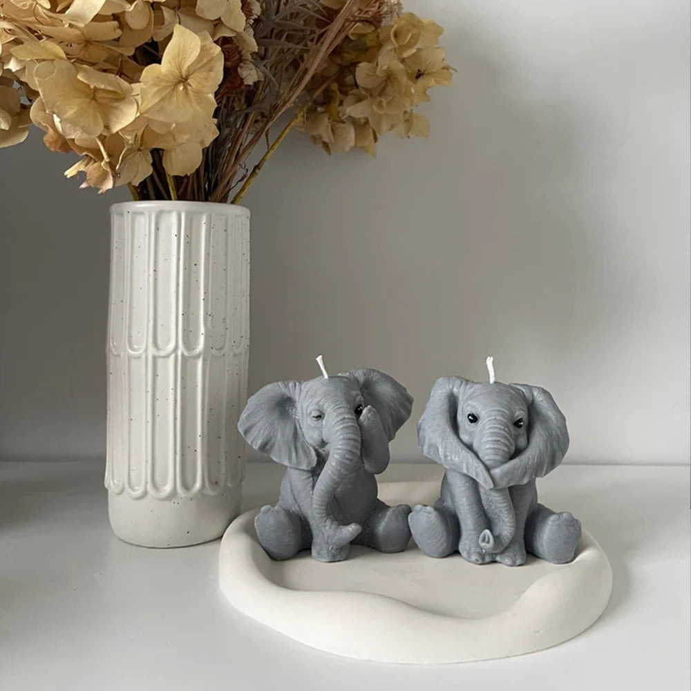 3D elephant silicone candle mold by LAQTA, showing detailed elephant shape with smooth silicone surface for crafting candles.