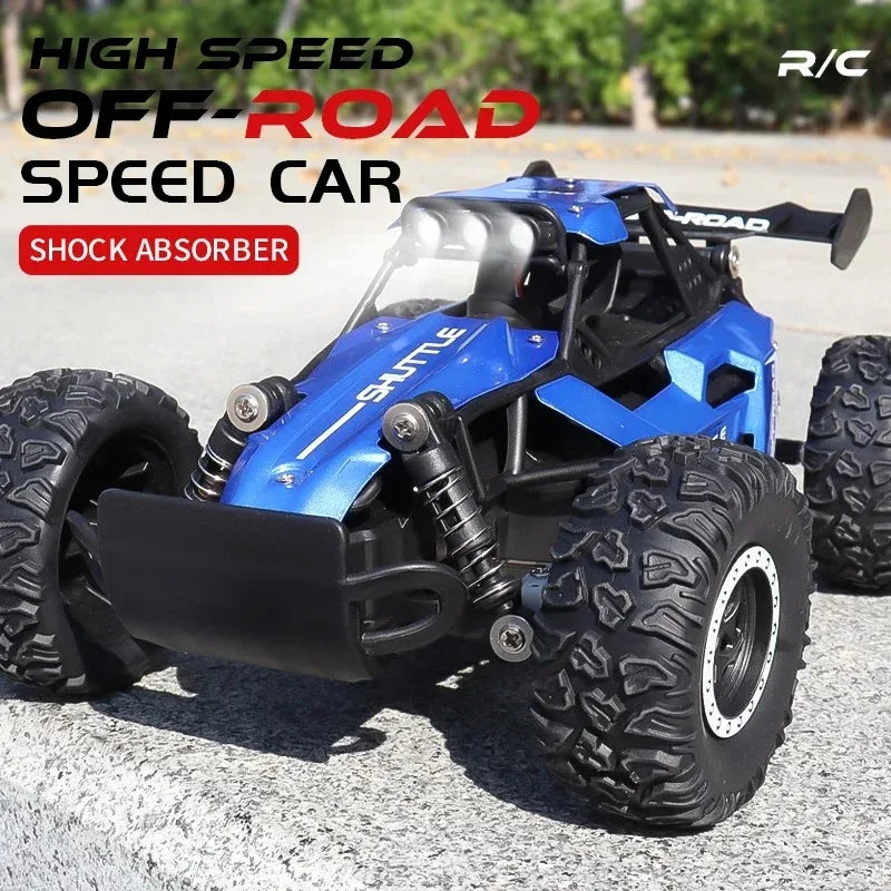 LAQTA off-road climbing RC car navigating rough terrain with durable tires and rugged design for outdoor racing.