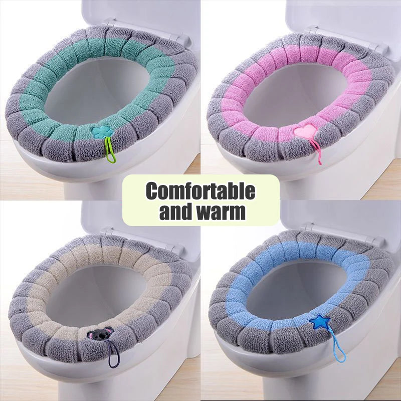 LAQTA stitched color portable knitted toilet mat showing vibrant, soft fabric with stitched edges in a close-up view.