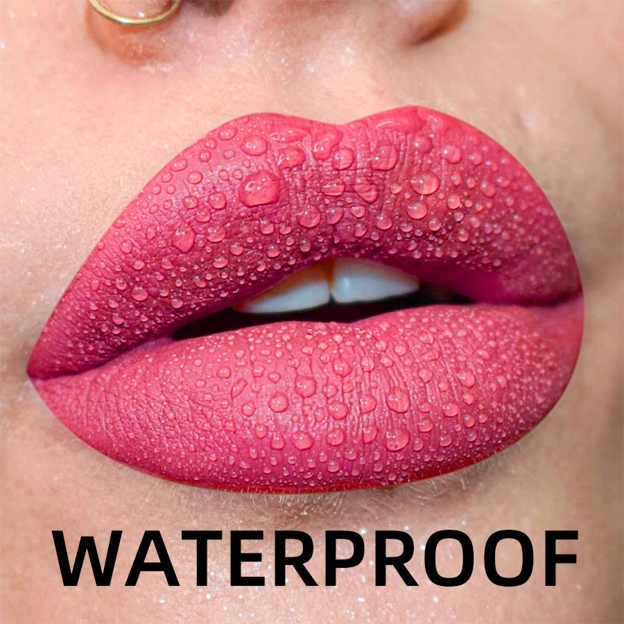 LAQTA matte velvet lip gloss tube with applicator, showcasing smooth, creamy lip product in a sleek packaging.