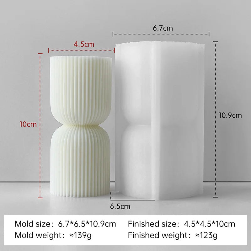 Striped cylinder aroma candle silicone mold by LAQTA, showing the flexible mold with striped pattern for creating candles.