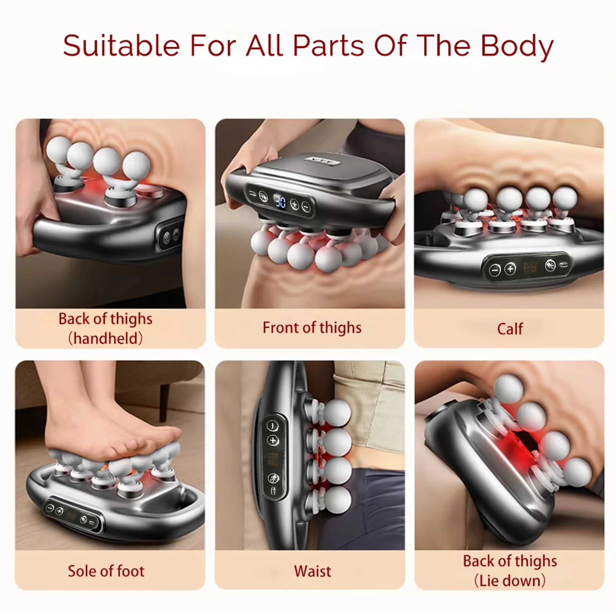 LAQTA massager gun set with multiple attachments, handheld electric device for muscle relaxation and pain relief.