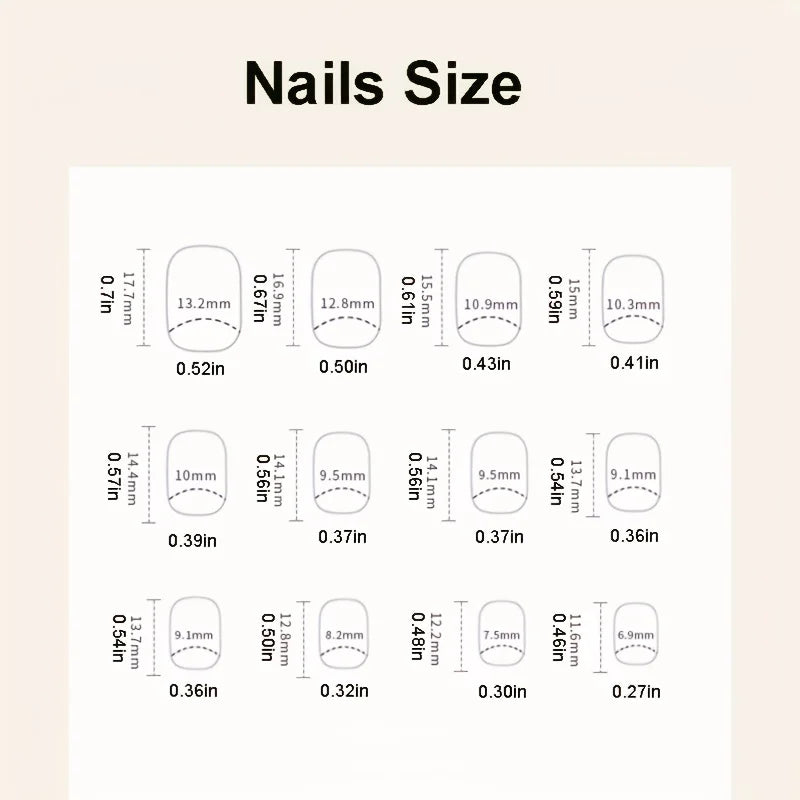 Set of 24 short, square-shaped artificial nails by LAQTA, showcasing neatly arranged, glossy nail tips for stylish manicures.