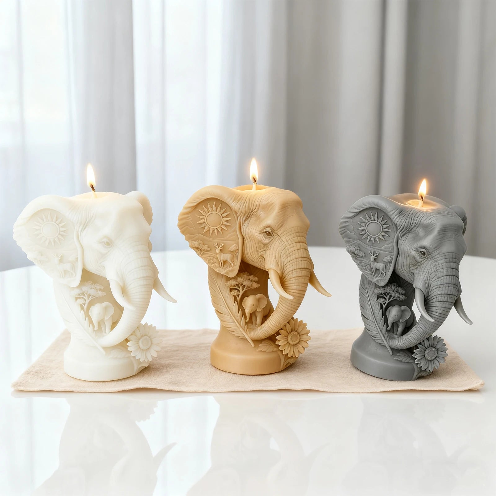 Creative Art Elephant Head Candle Mold by LAQTA, showing a silicone mold with detailed elephant head design for candle making.