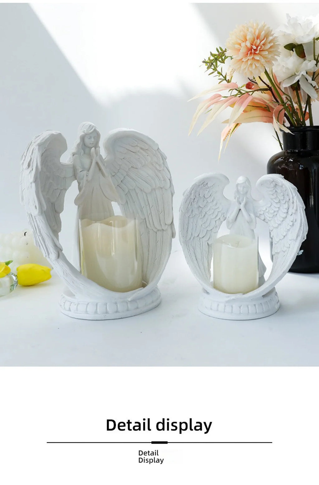 White Angel Candle Holder by LAQTA featuring a detailed angel figure designed to hold a candle.
