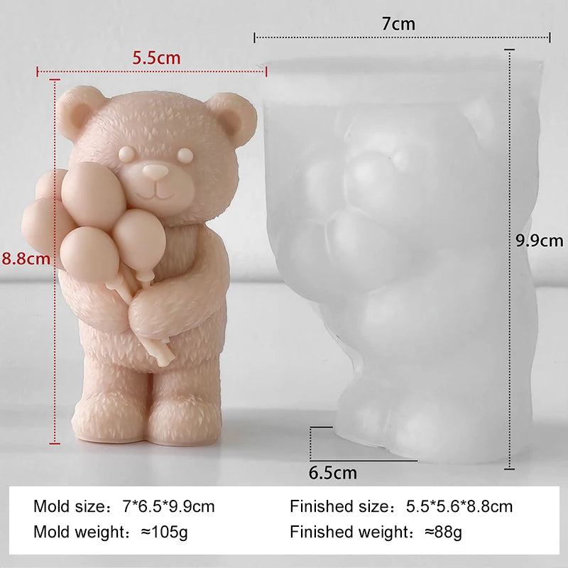 Silicone candle mold for Love Rose Bear by LAQTA, showing the detailed mold with rose-shaped cavities for making decorative candles.