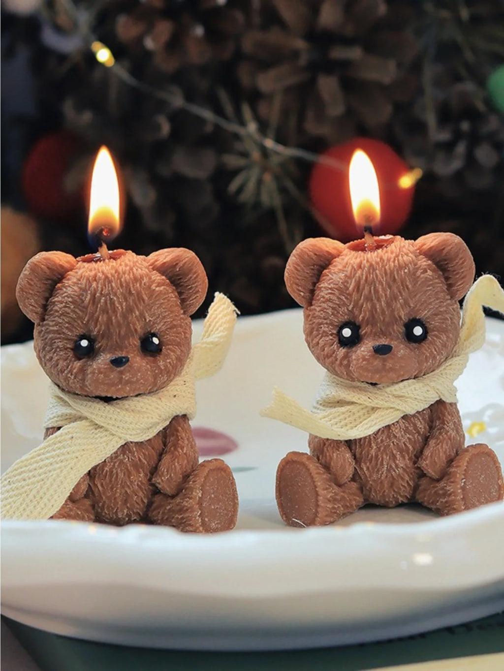 Cute teddy bear scented candle from LAQTA, featuring a cozy design and warm candlelight in a soft, inviting setting.
