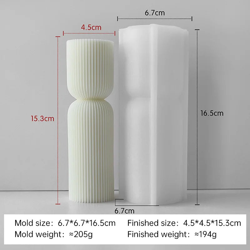 Striped cylinder aroma candle silicone mold by LAQTA, showcasing a flexible, detailed mold for creating scented candles.