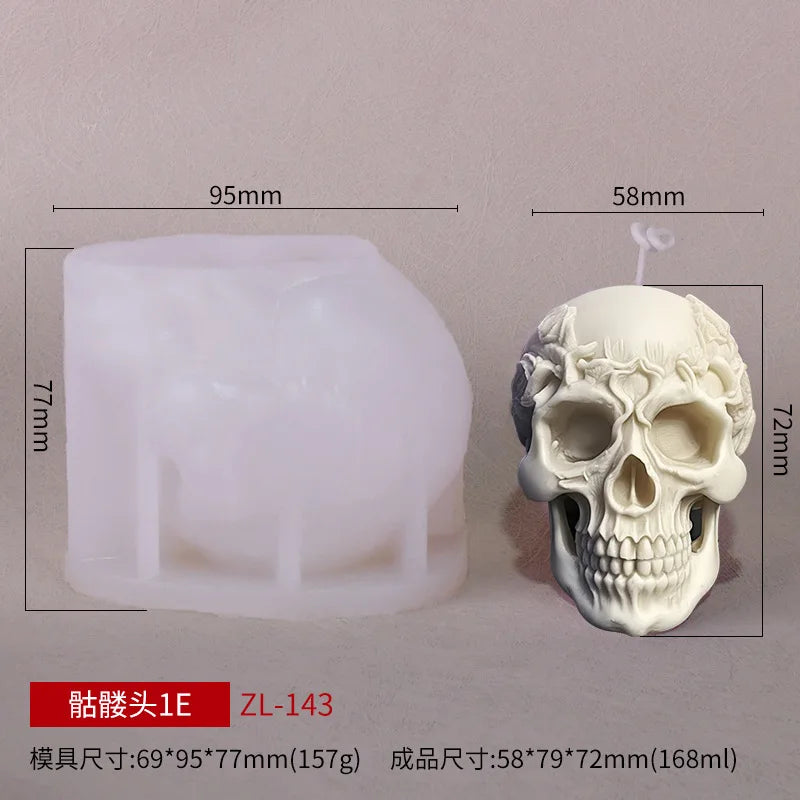 3D rose skull flower silicone candle mold by LAQTA, showing detailed skull and rose designs for candle making.