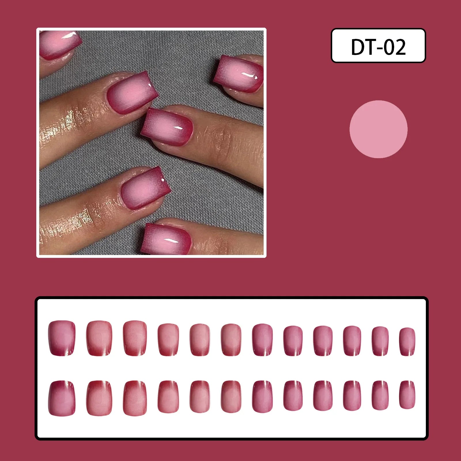 Set of 24 short square-shaped LAQTA Saure nails displayed on a neutral background, showcasing individual nail designs and finishes.