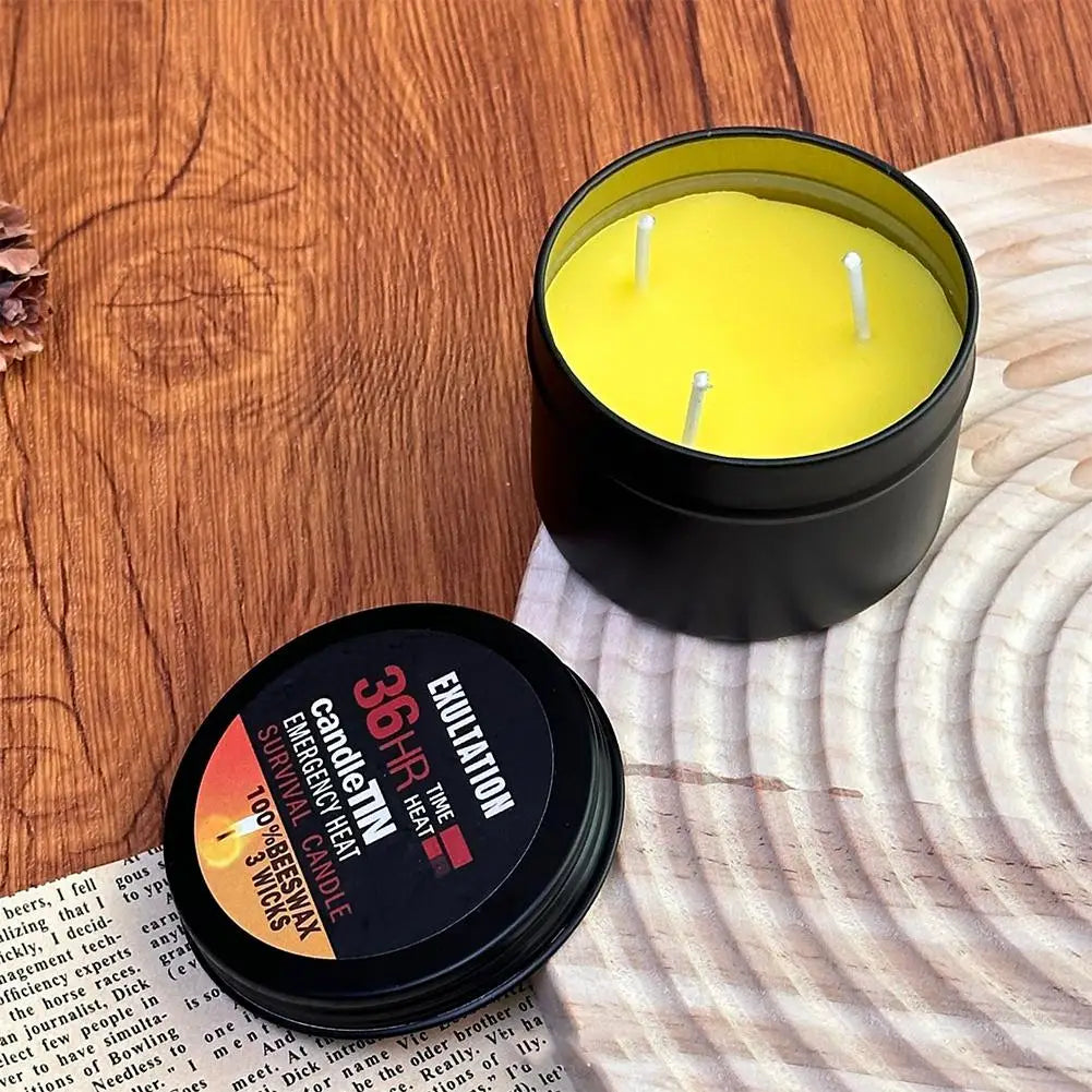 LAQTA 36-hour emergency candle burning brightly, compact and reliable for power outages and emergency situations.