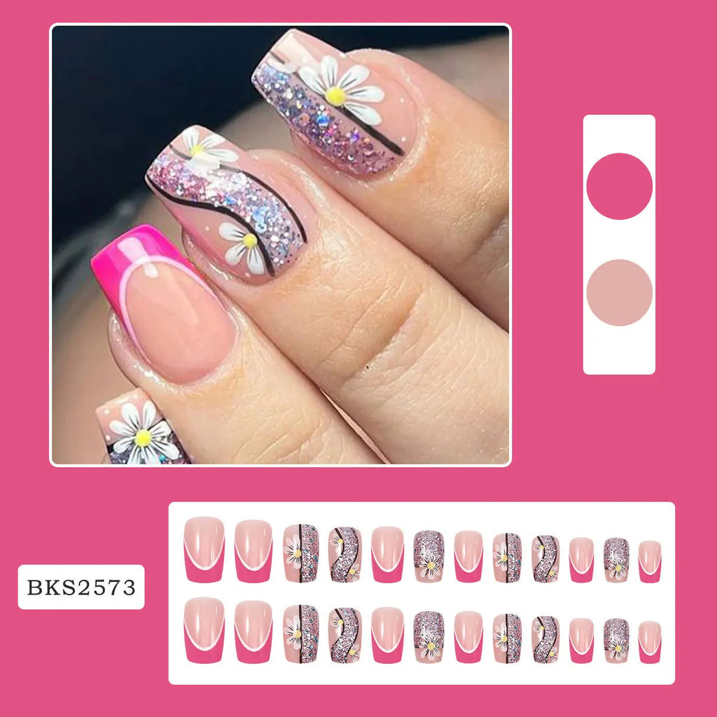 Set of 24 LAQTA short square-shaped acrylic nails for natural, stylish nail art and manicure enhancements.