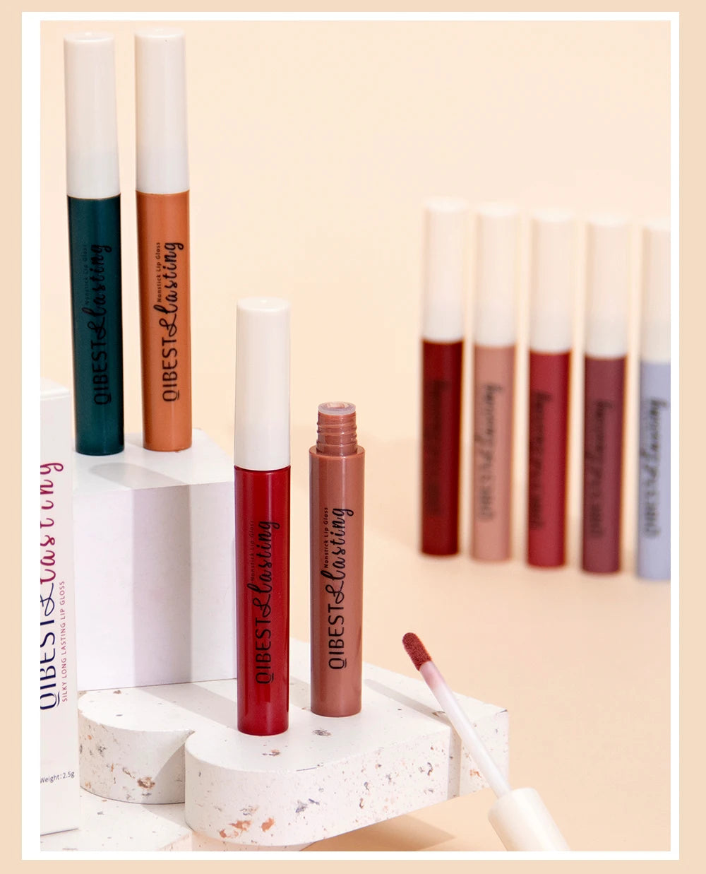 LAQTA matte liquid lipstick in a sleek tube, showcasing rich color and smooth applicator for bold, long-lasting lips.