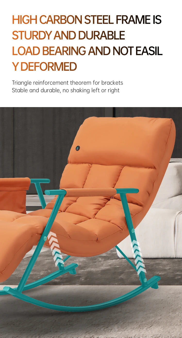 LAQTA Smart Leisure rocking massage chair with ergonomic design, plush upholstery, and built-in massage functions for relaxation.