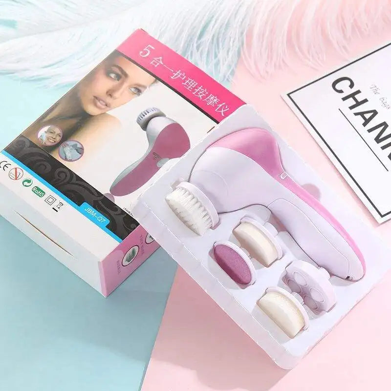 LAQTA Electric Facial Cleaner 5-in-1 device with multiple cleansing heads for deep skin cleaning and gentle exfoliation.