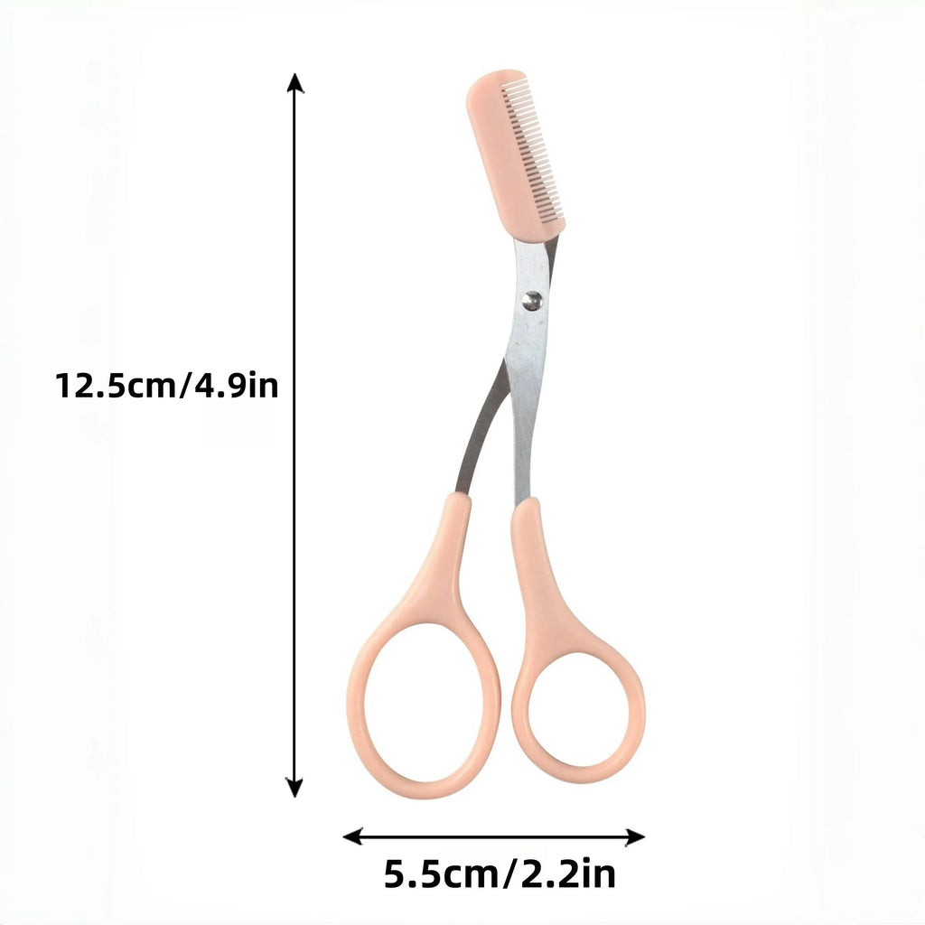 Pink eyebrow trimming scissors by LAQTA with sharp blades and ergonomic handles for precise grooming.