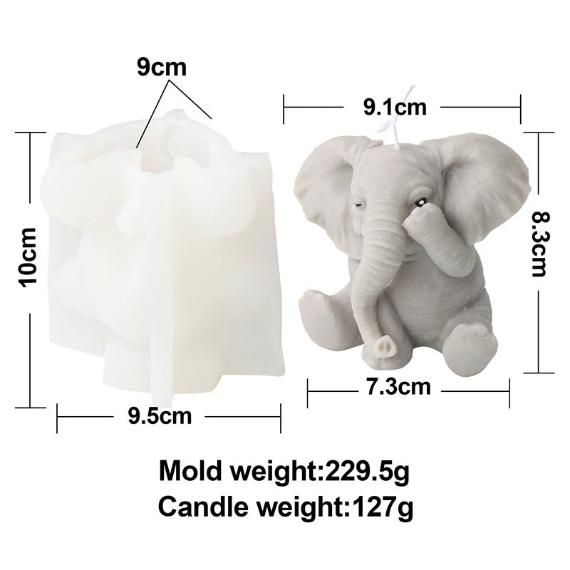 3D elephant silicone candle mold by LAQTA, showing the detailed elephant shape with smooth silicone surface for candle making.