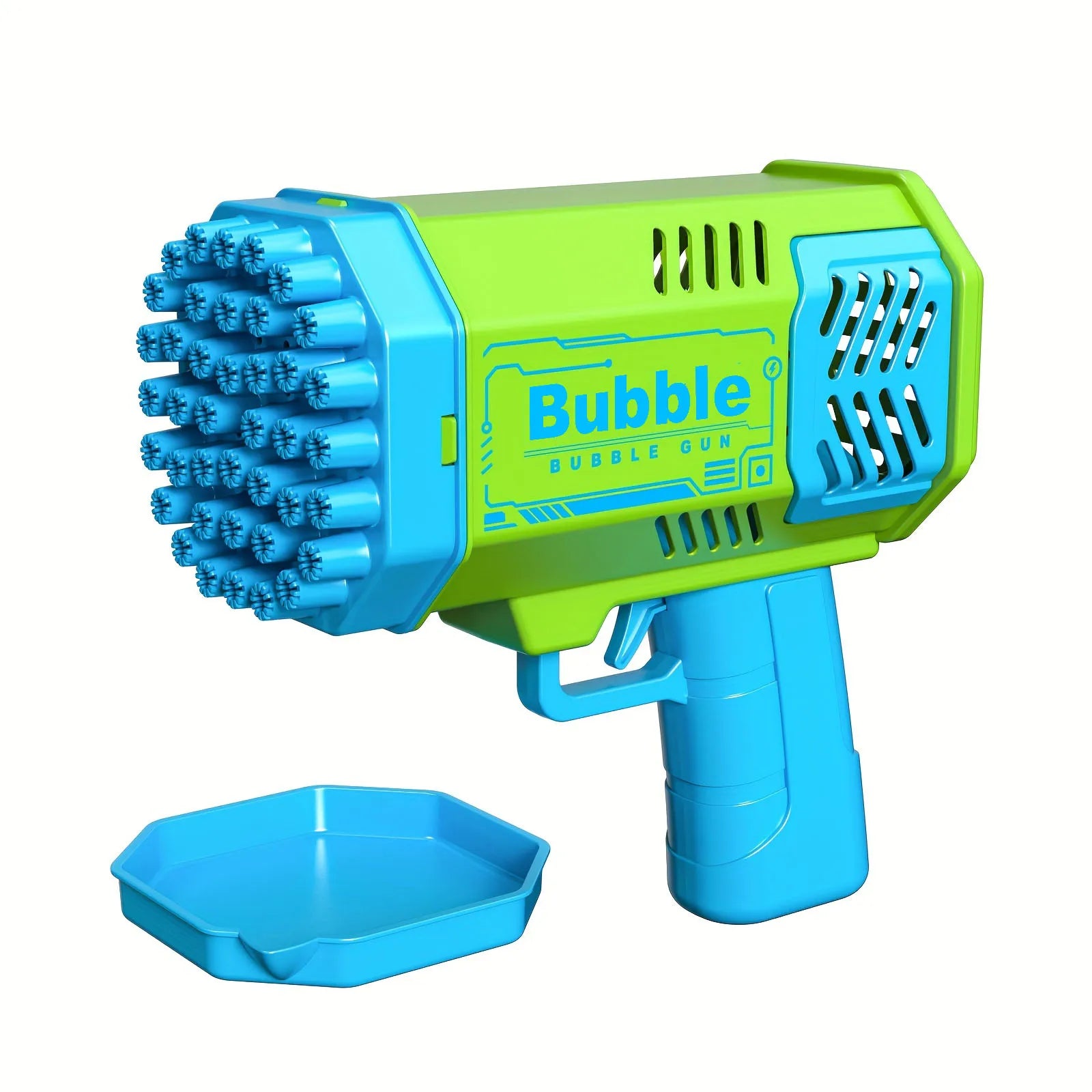 LAQTA fully automatic bubble machine emitting streams of bubbles, ideal for events and outdoor entertainment.
