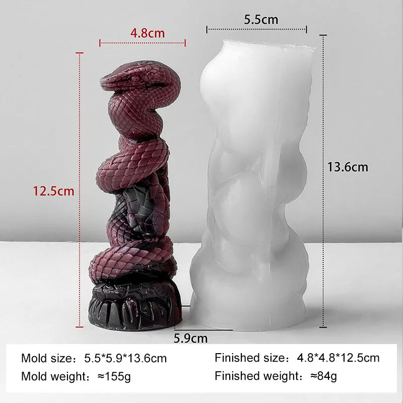LAQTA Relief Snake Pillar Candle Mold showing detailed snake design in silicone for candle making.
