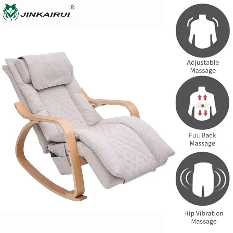 LAQTA electric rocking massage chair with padded armrests and reclining feature, designed for full-body relaxation.