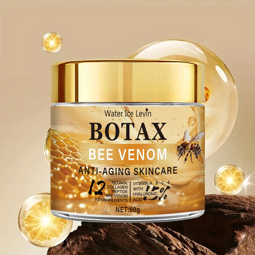 LAQTA Botax Bee Venom Cream jar, close-up of the skincare product with a white lid and label featuring bee imagery.